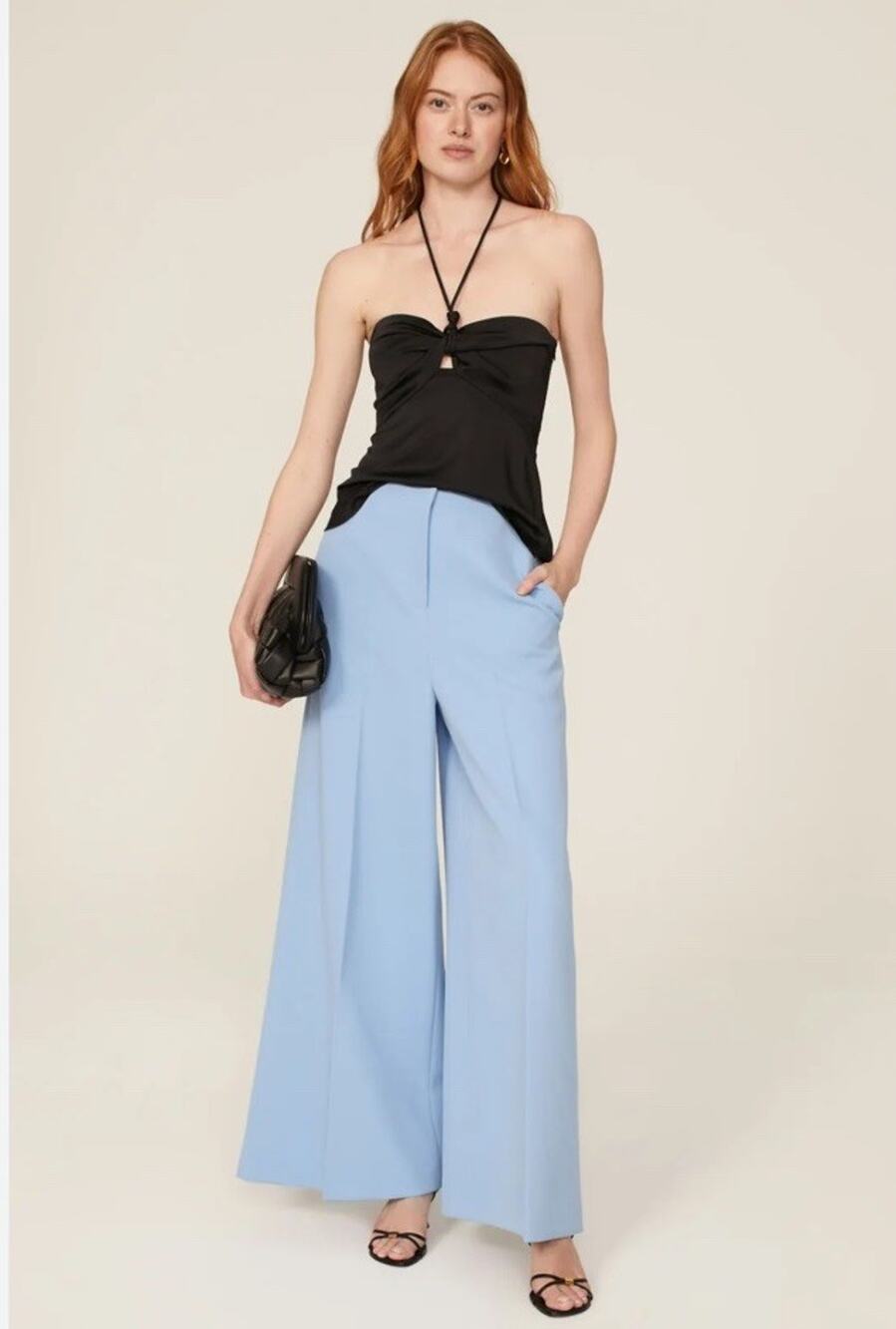 Marina Moscone RTR Light Blue Twill Wide Leg Trousers Pants Womens 6 NWOT NEW